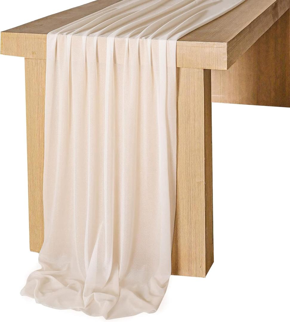 Lookein 10 Feet Champagne Chiffon Table Runner Sheer Wedding Table Cloth 29x120 Inches Rustic Wedding Decorations French Chiffon Table Runner