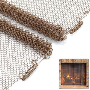Flamorrow Fireplace Mesh Screen Curtain, Fireplace Hanging Mesh Curtain Screens to Prevent Sparks, Two 22" x 24" Panels, Antique Brass