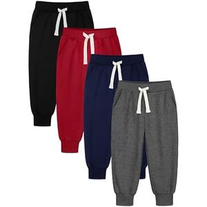HXP 4 Pack Toddler Boys Sweatpants Pure Cotton Toddler Sweatpants Boys Kids Joggers Pants with Pocket Drawstring 4T