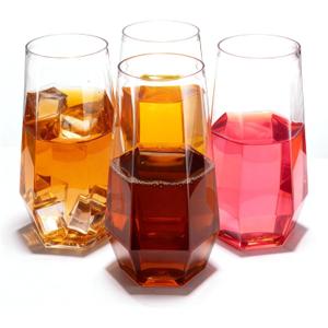 Goodluck 24 Clear Pack Diamond Unbreakable Stemless Plastic Glasses 9 Oz BPA-Free, Durable Disposable Champagne Flutes for Toasting & Cocktails, Ideal for Weddings, Bars, Events & Celebrations