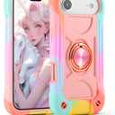 MARKILL Compatible with iPhone Air Case 6.5 Inch 2025 with 360 Degree Rotate Ring Stand, Military Grade Drop Protection Full Body Rugged Protective Case Kids (Rainbow Pink)