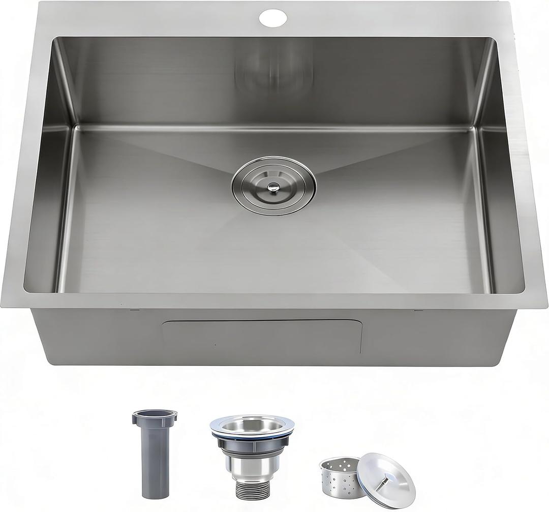 IKEBANA Kitchen Sink 22 x 18 inch, 304 Stainless Steel Brushed Nickel Small Kitchen Bar Sink, Topmount Drop in RV Single Bowl Sink with Strainer