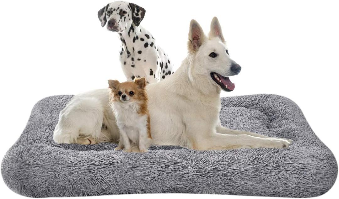 Coohom Deluxe Plush Dog Bed Pet Cushion Crate Mat,Fulffy Comfy Kennel Anti-Slip Washable Pad for Medium Large X-Large Dogs(X-Large, Grey)