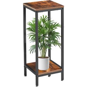 IBUYKE 30 Inch Tall Plant Stand Indoor, 2 Tier Wood Corner Plant Stand, Modern Square Plant Shelf Flower Stand for Living Room Patio Balcony Garden, Rustic Brown TMJ071H