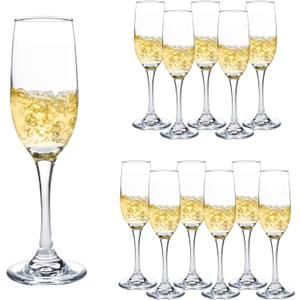 Glass Champagne Flutes Set of 12, 6oz Classic Champagne Glasses, Sparkling Wine Glass, Champagne Flutes with Long Stem for Party, Wedding and Home - Clear
