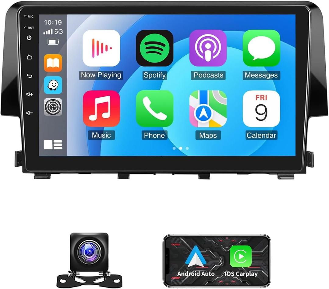 [4+64G] 9" Android 13 Car Radio Stereo for Honda Civic 2016 2017 2018 2019 2020 2021 | with Wireless Carplay | HD Backup Camera | Bluetooth | FM | WiFi