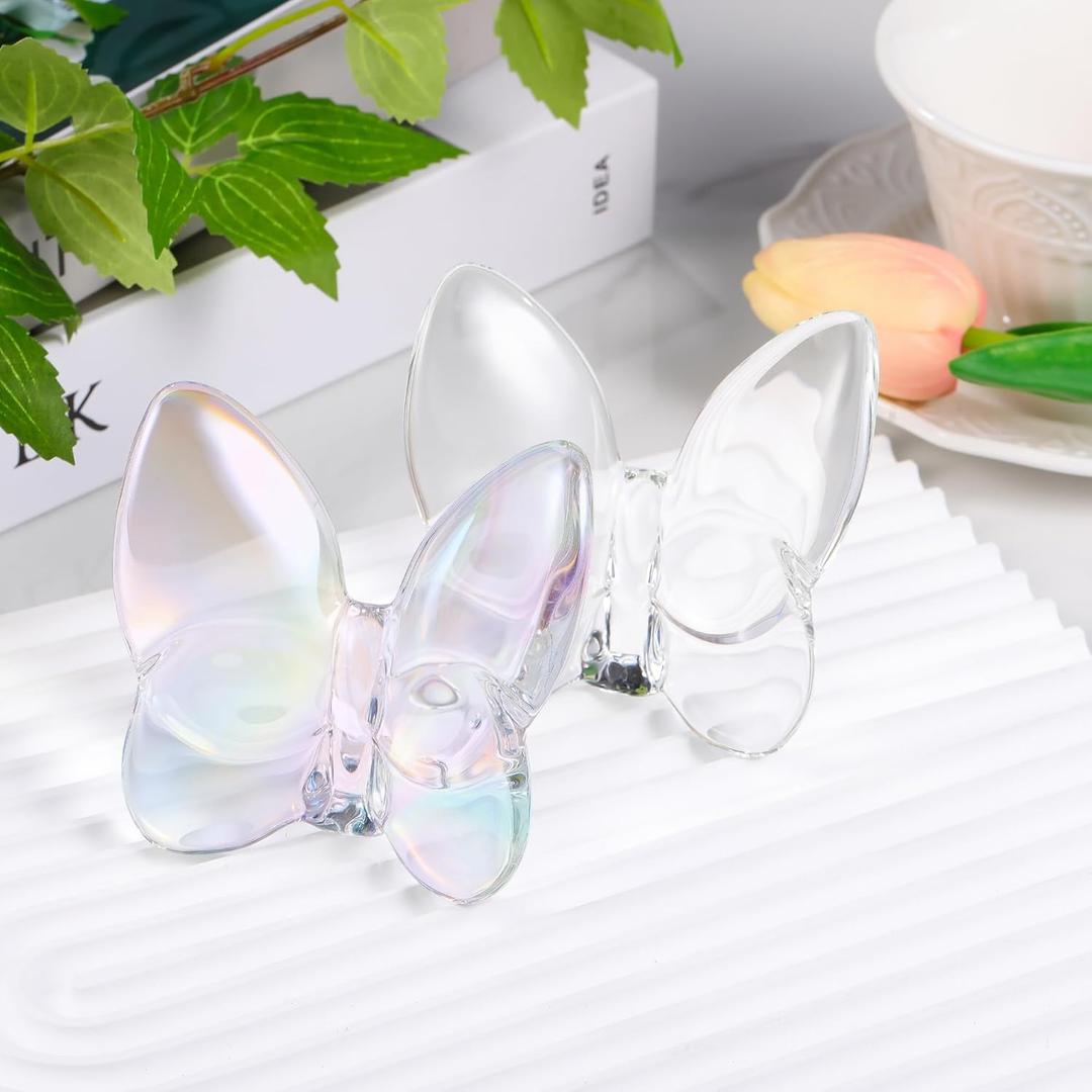 2pcs Crystal Butterfly Figurine,Butterfly Collectibles Glass Art Glass Animals Crystal Wedding Decortion for Home Butterfly Gifts for Women(Colorful+White)