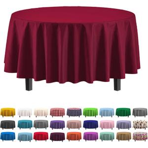 Exquisite Party Solids 6-Pack Premium Plastic Tablecloth 84in. Round Plastic Table Cover - Burgundy