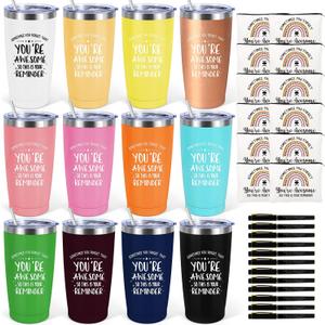 12 Set Employee Appreciation Gifts Bulk, Christmas Gifts for Coworkers Teachers Nurses, 20 OZ Inspirational Stainless Steel Tumbler Makeup Bags Pen Thank You Gift For Women Men Team Staffs (Sometimes)