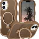 iPhone 17 Case,Wave Design Slim Thin Magnetic Compatible with Magsafe Foldable Ring Kickstand Translucent Matte Design Shockproof Drop Protective Phone Cover for iPhone 17 6.3",Desert Titanium
