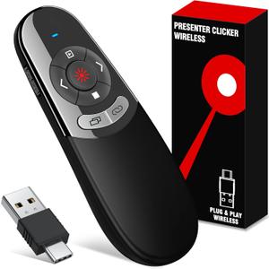 2 in 1 USB Type C Presentation Clicker with Red Light Pointer, Wireless Presenter for PowerPoint Presentation PPT Clicker, 2.4GHz Presenter Remote Slide Advancer for MacBook/Computer/Laptop