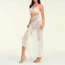 Women 2Pcs Lingerie Set Lace See-Through Sleeveless Camisoles High Waist Long Skirts with Chain Sleepwear