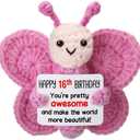 Sweet 16 Gifts for Girls, Mini Crochet Pink Butterfly Plush for 16th Birthday Teen, Happy 16 Year Old Girl Birthday Gift Ideas, Sixteen YO Decorations