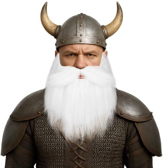 Yan Dream Men Synthetic Short Straight Cosplay Fake Beard and Mustache Halloween Party Accessory (White)