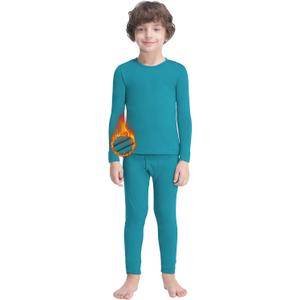 MANCYFIT Thermal Underwear for Boys Fleece Lined Long Johns Set Kids Base Layer Ultra Soft (Small, Jade)