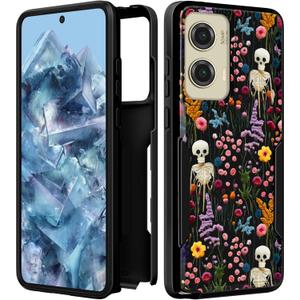 for Moto G Stylus 5G 2024 Case Women - Cute Girls Phone Cover Girly Aesthetic Design Skeleton Flower Heavy Duty Protective Shockproof Military Grade for Motorola Moto G Stylus 5G 2024 Cases