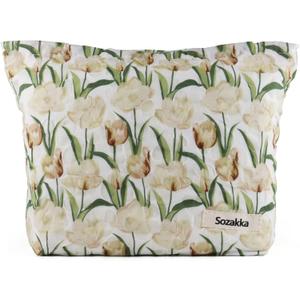 HOYDATE Corduroy Cosmetic Bag with Zipper Smile Cosmetic Bags Large Capacity Makeup Bags Travel Toiletry Bag Accessories Organizer Pouch Cosmetic Bag for Women Teen Girls (Green Tulip)