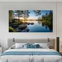 SSNEEKNDG Large Green Landscape Canvas Wall Art for Living Room Forest Lake Sunset Canvas Prints Nature Scenery Artwork for Bedroom Office Home Decor Ready to Hang 29x58 Inch