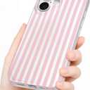 Compatible with iPhone 17 Case, with Aesthetics Striped Design Case for Women Girl, Cute Fashion Simple Soft TPU Slim Protection Phone Case for iPhone 17 6.1'' - Light Pink & White