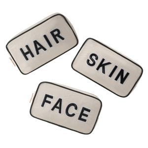 Uekeboag 3Pcs Canvas Chenille Letter Makeup Bag Set, Small Travel Washable Organizer Bag for Purse with Zipper, Cute Personalized Gift Pouch For Women and Girls(Hair Skin Face)