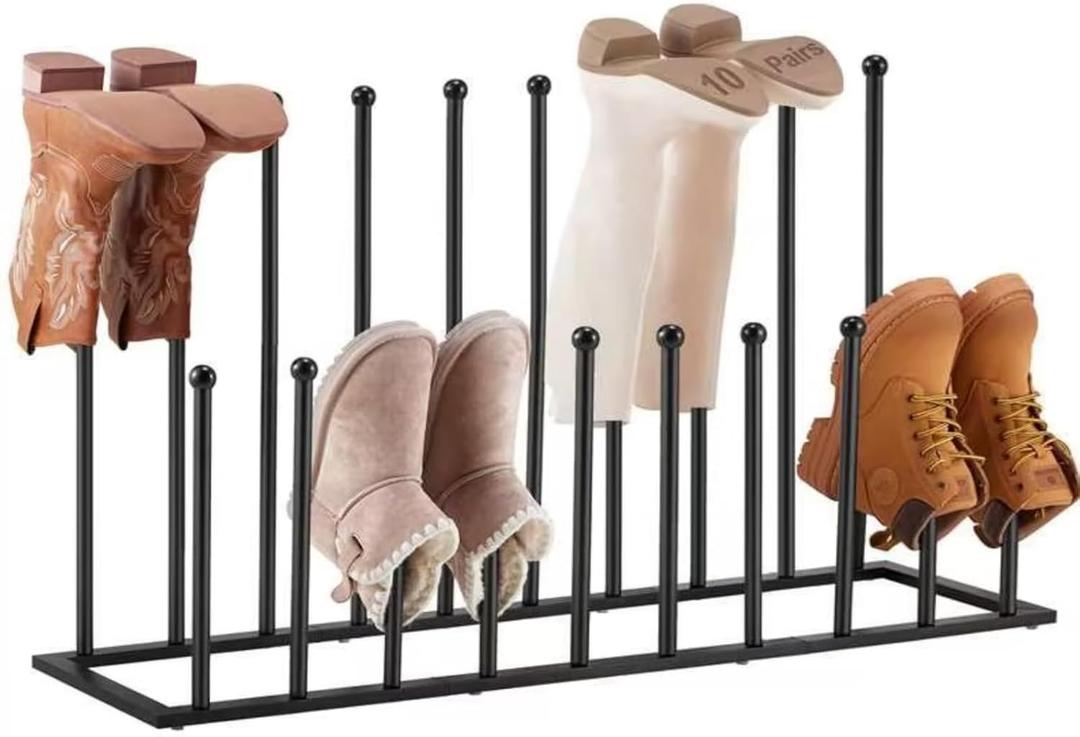 Housen Solutions 10 Pairs Boot Rack Organizer for Tall Boots, Large Capacity Metal Free Standing Shoe Racks, Black Cowboy Boot Holder Stand for Closet, Garage