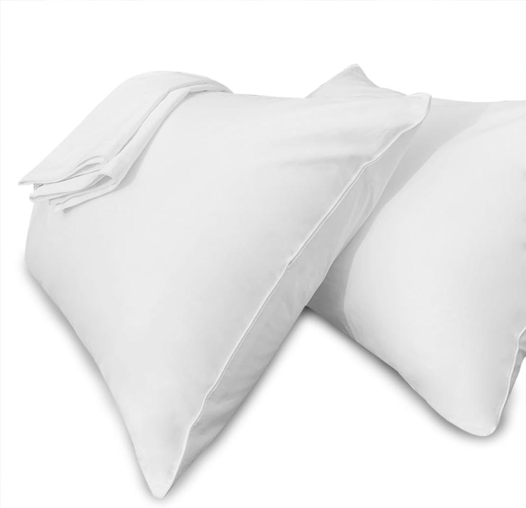 Precoco White Pillow Cases Standard Size-100% Cotton Pillowcase Covers with Zipper Hidden, Breathable & Ultra Soft/Pillow Covers for Easy Care, Set of 2