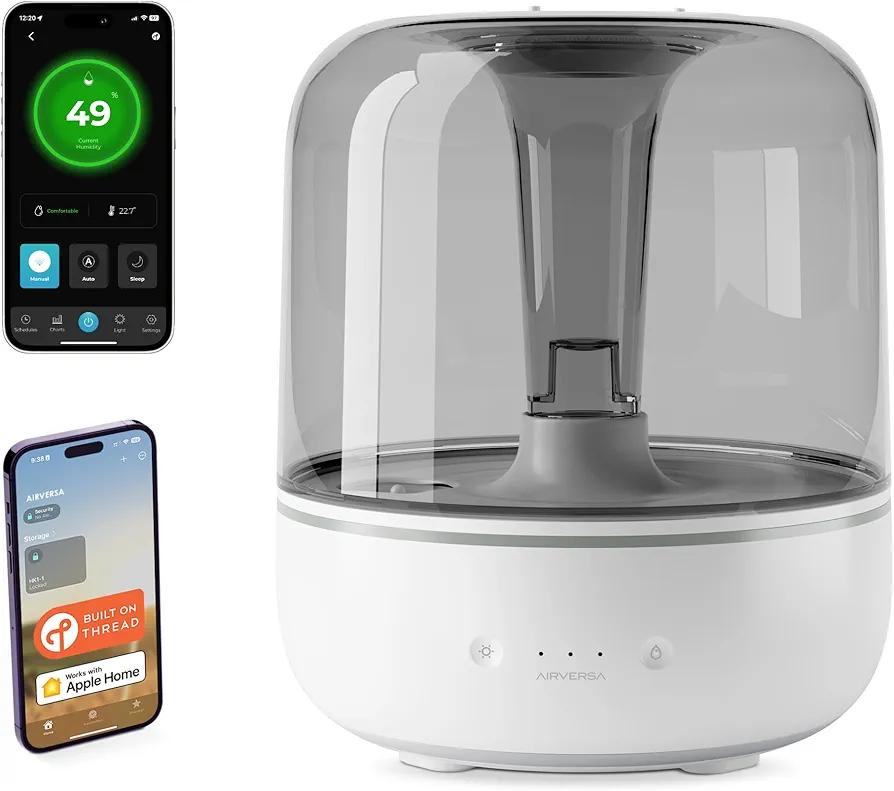 Airversa Humelle HomeKit Smart Humidifier with Thread (HomePod Mini/Apple TV4K 2021 or Higher Required), Water Tank Capacity 5.5 L, for Rooms up to 50 m2 (Pebble Grey)