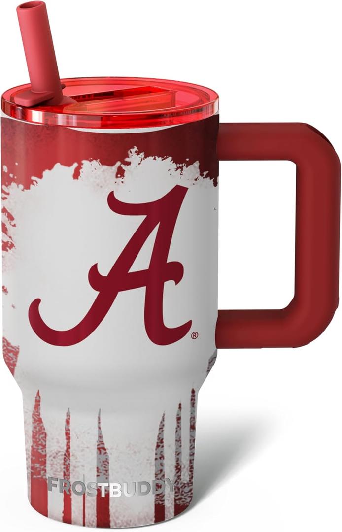 Thicc Buddy - 16 oz Stainless Steel Vacuum Insulated Tumbler with Lid and Straw for Water - Travel Mug Cupholder Friendly - Gifts for Women Men Him Her (Alabama Crimson Tide | Drip)