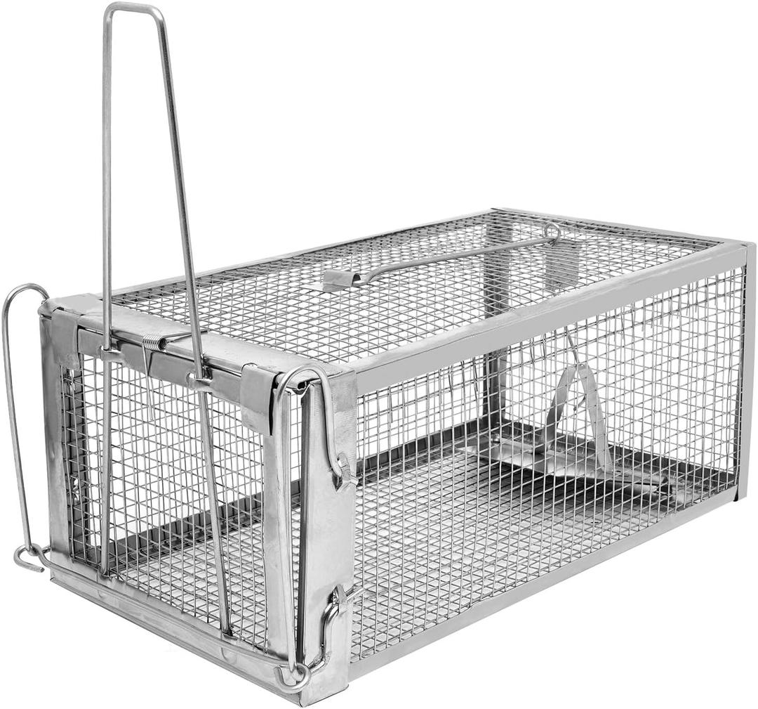 Humane Rat Trap - Catch & Release Chipmunks,Squirrels,Rats & Mice Live Mouse Trap for Indoor & Outdoor Use No-Kill Rodent Trap for Home, Yard, Garage Reusable Metal Cage 10.5"x5.5"x4.5"(1Pack)