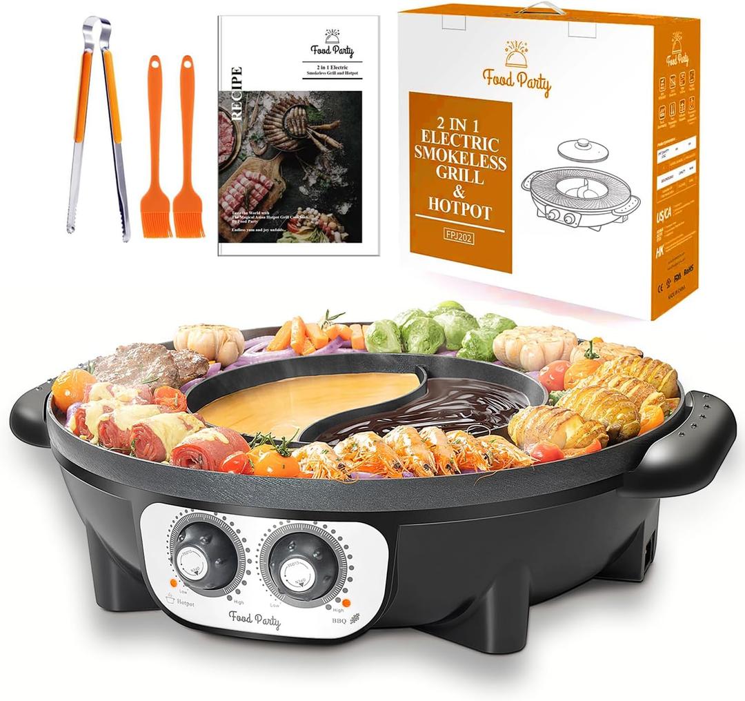 Food Party Hot Pot with Grill 2 in 1 Electric Smokeless Grill and Hotpot Pot Combo Korean BBQ Grill 110V 1700W Food Party Hot Pot with Grill 2 in 1 Electric Smokeless Grill and Hotpot Pot Combo Korean BBQ Grill 110V 1700W