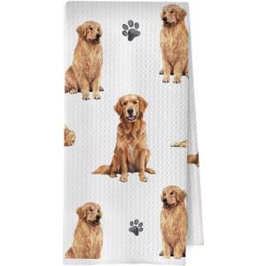 Golden Retriever Kitchen Towels,Golden Retriever Gifts Waffle Weave Decorative Dish Towels, Dog Mom Lovers Gifts Decorative Hand Tea Towel for Bathroom Kitchen, Pet Lover Gift, 16x24 Inch