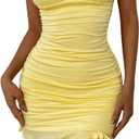 Floerns Women's Sleeveless Halter Neck Tie Back Ruffle Hem Party Mini Dress (Medium, Yellow)