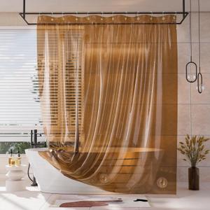 AmazerBath Shower Curtain Liner, 100% EVA Soft Clear Amber Heavy Duty Shower Curtain and Liner 2-in-1, 72x72 Luxury Plastic Weighted Bathroom Shower Liner, 12 Rustproof Grommets & 3 Heavyweight Stones (Rainbow Caramel Latte)