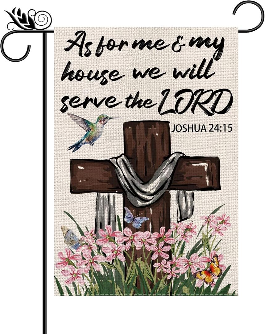 Spring Garden Flag Religious Christian Cross Spring Vertical Double Sided Yard Outdoor Decorations 12.5 x 18 Inch