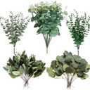 Cliselda 100pcs Artificial Eucalyptus Leaves Stems, 3  Kinds Mixed Fake Greenery Stems Bulk, Silver Eucalyptus Bundle Greenery Branches for Wedding Floral Bouquet Arrangement Centerpiece Decoration