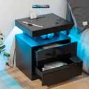 HOMMPA LED Nightstand with Wireless Charging Station & USB Ports High Gloss Bedside Table with LED Light RGB Adjustable Brightness Smart Nightstand 2 Drawers Night Stand for Bedroom Black (1PC)
