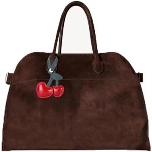 Soft Suede Large Tote Bags for Women Fashion Vintage Top Handle Handbag Fashion Shoulder Hobo Bag with Cherry Pendant (Coffee)