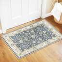 WITSHOCK 2x3 Washable Entry Area Rugs Doormat: Non Slip Rubber Backing Vintage Carpet - Low Pile for Kitchen Door Mat Indoor Entrance - Stain & Fade Resistant for Pet & Kids Friendly (Blue) (Blue/Cream White/Light Ivory)