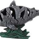 Shark Decorative Sculpture Hollowed Waterproof Resin Sturdy 7.3in Long 4.5in Wide Shark Statue Home Decor Statue with Stand Accent Figurine