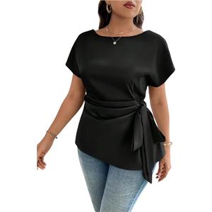 Floerns Women's Plus Size Asymmetrical Pleated Short Sleeve Belted Blouse
Crew Neck, Tops, Plus Size Evening Tops, Ruched, Side Tie Tops, Dressy Tops for Women (Black, XXXL)