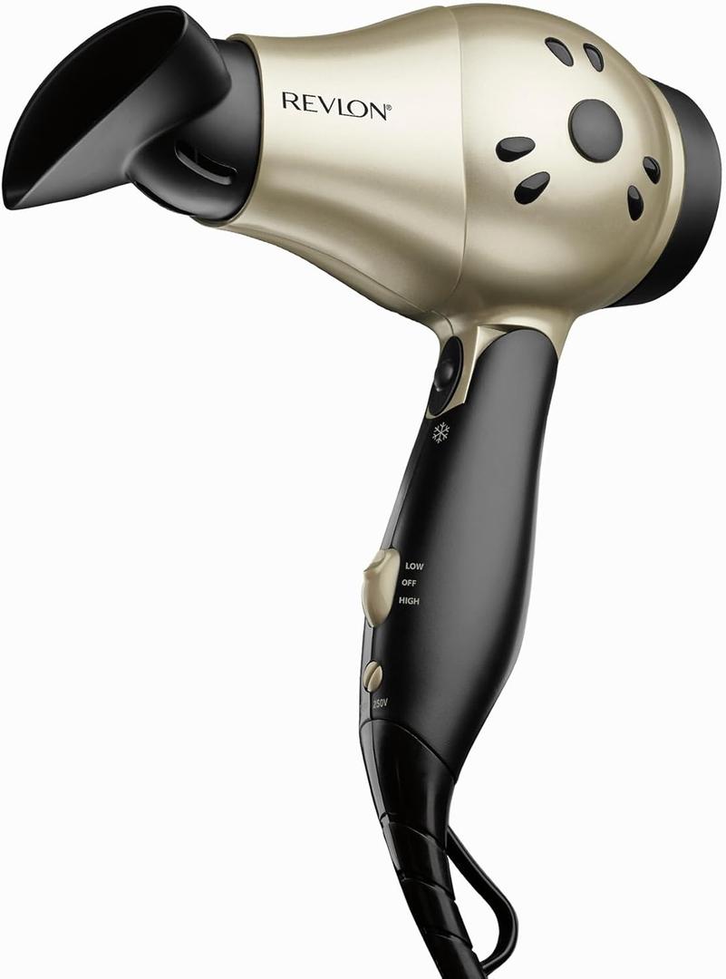 REVLON 1875W Compact Folding Handle Hair Dryer | Great for Travel (Gold/Black)