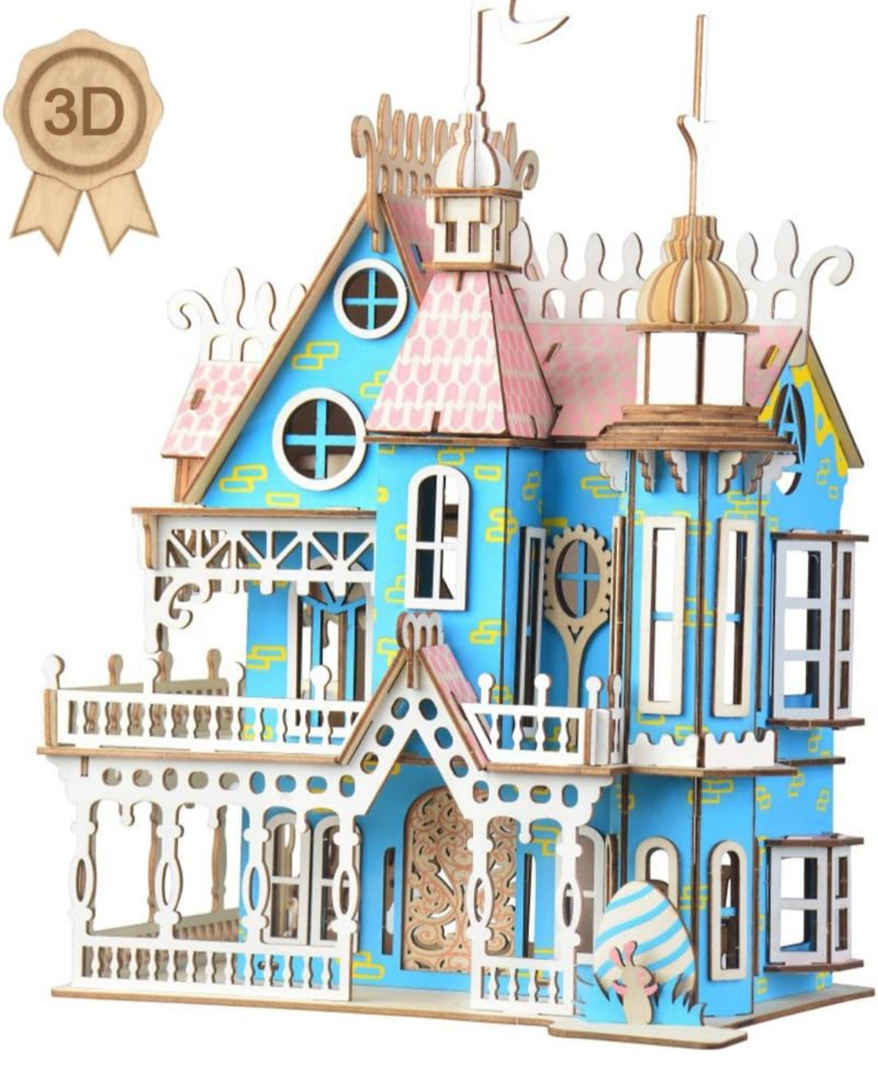 3D Wooden Puzzle Laser Engraving DIY Assembly Craft Kit for Teens and Adults, Exquisite Mechanical 3-D Villa Model for Self-Assembly