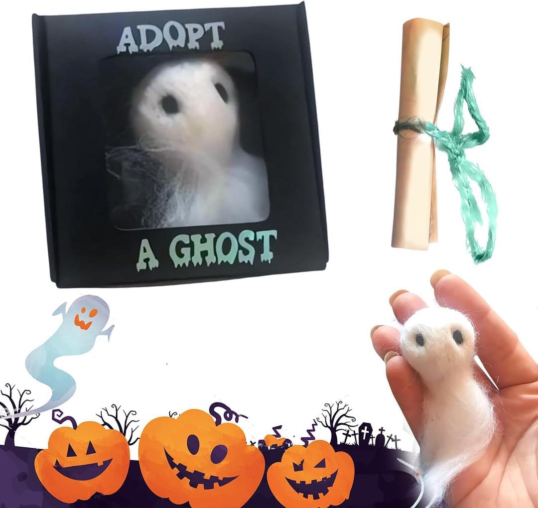 Adopt A Little Pocket Ghost - Super Cute Mini Plush Stuffed Ghost Doll, Tiny Scroll, Creative Gift for Halloween Lovers, Black