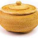 Hand-Woven Round Rattan Storage Basket with Lid 8.6x5.1 Inch Durable Wicker Box for Picnic, Decoration, and Multi-Purpose Storage Eco-Friendly Craftsmanship