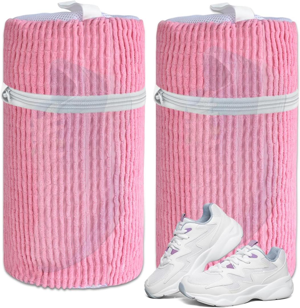 Shoe Bags for Washing Machine, Shoes Laundry Bag Reusable Shoe Washing Bag for Sneaker Men and Women All Shoe Types Sizes (Set of 2, Pink)