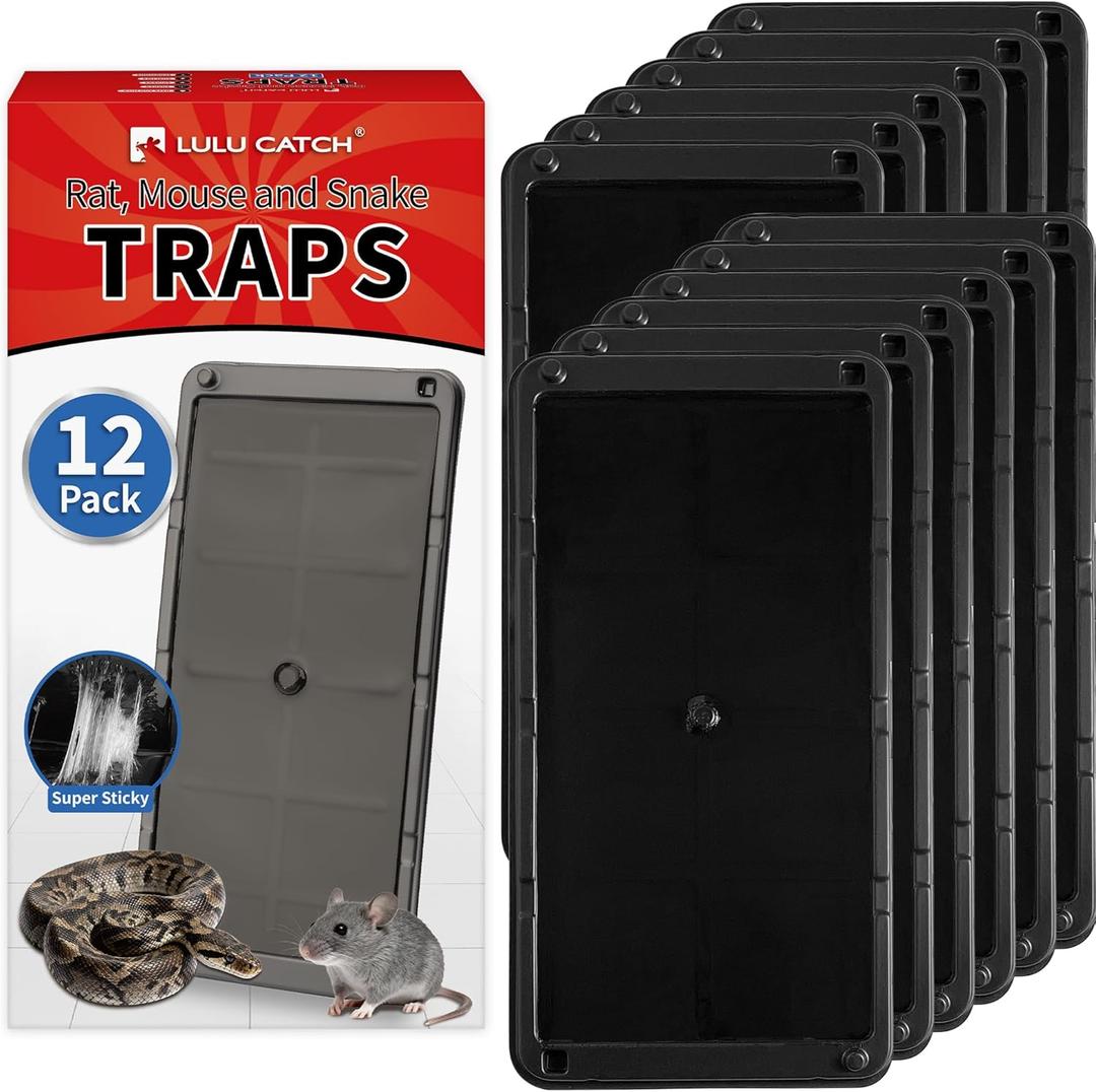 LULUCATCH Mouse Traps 12 Pack, Larger Heavier Glue Traps for Mice Rat & Snakes, Non-Toxic Sticky Mouse Traps Indoor for Home & Kitchen, Easy to Set, Pet Safe Pest Control