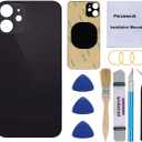 OEM Rear Back Glass Replacement for iPhone 12 6.1 inches with Reparing Toolkit and Pre-Installed Adhesive (Black)