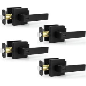 Estmoon 4 Pack Black Door Handles - Interior Door Knobs with Lock for Bedrooms, Keyless Privacy Door Levers, Heavy Duty Zinc Alloy Door Lever Set for Bedrooms Bathrooms