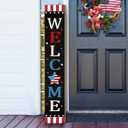 Patriotic 4th of July Independence Day Porch Sign Decor Memorial Day Wooden Hanging Sign Door Porch Standing Decorative Signs Plaques Front Door Farmhouse Outdoor Indoor Welcome Sign Wall Craft Decor 47.2"H