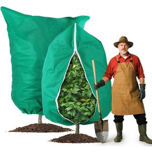 RooTrimmer Plant Covers Freeze Protection 2-Pack, 47.3" x 70.9" Frost Covers with Zipper Drawstring, Outdoor Winter Frost Cold Weather Shrubs Trees Jacket Covers Green